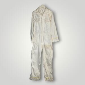Vintage Military Coveralls White Mechanic Sateen Carded 1980s Small Long E8